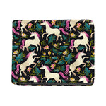Night Floral Unicorn Pattern Print Bifold Wallet