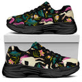 Night Floral Unicorn Pattern Print Black Chunky Shoes