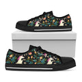 Night Floral Unicorn Pattern Print Black Low Top Sneakers