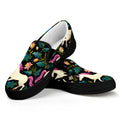 Night Floral Unicorn Pattern Print Black Slip On Sneakers