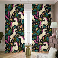 Night Floral Unicorn Pattern Print Dimout Pencil Pleat Curtains