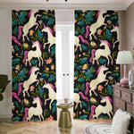 Night Floral Unicorn Pattern Print Blackout Pencil Pleat Curtains