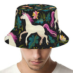 Night Floral Unicorn Pattern Print Bucket Hat