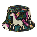 Night Floral Unicorn Pattern Print Bucket Hat