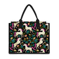 Night Floral Unicorn Pattern Print Canvas Tote Bag