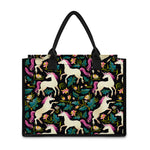 Night Floral Unicorn Pattern Print Canvas Tote Bag