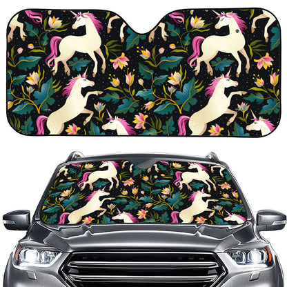Night Floral Unicorn Pattern Print Car Windshield Sun Shade