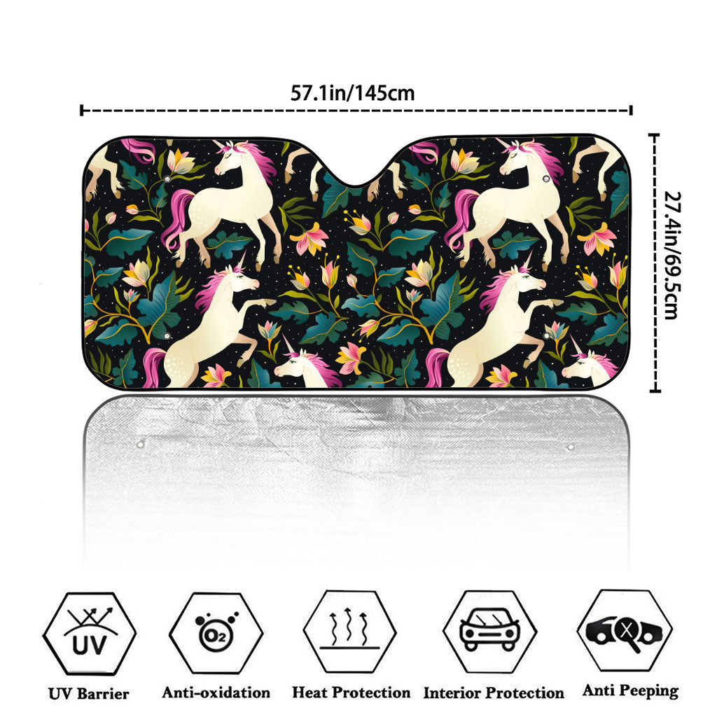 Night Floral Unicorn Pattern Print Car Windshield Sun Shade