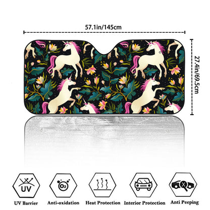 Night Floral Unicorn Pattern Print Car Windshield Sun Shade