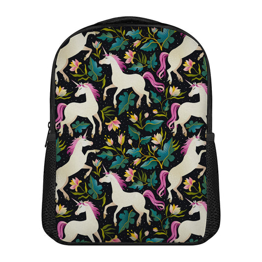 Night Floral Unicorn Pattern Print Casual Backpack