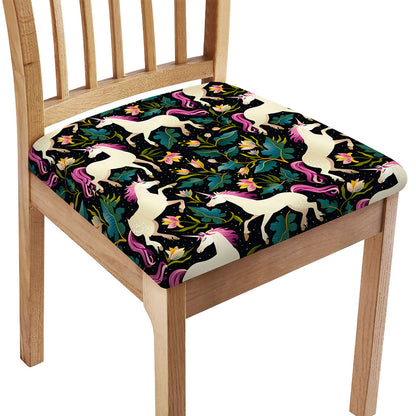 Night Floral Unicorn Pattern Print Chair Cushion Cover