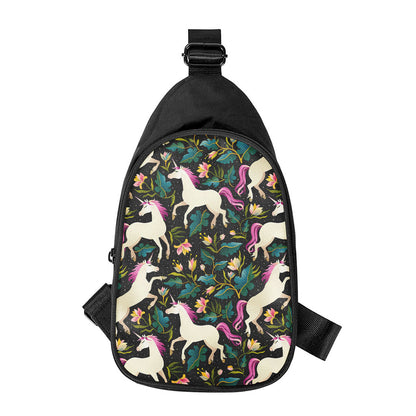 Night Floral Unicorn Pattern Print Chest Bag