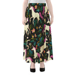 Night Floral Unicorn Pattern Print Chiffon Maxi Skirt