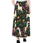 Night Floral Unicorn Pattern Print Chiffon Maxi Skirt