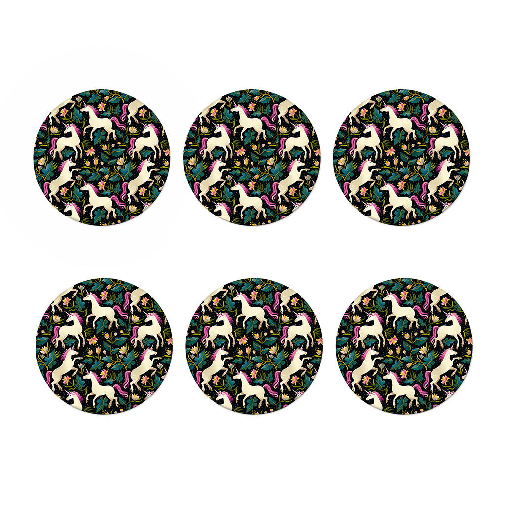 Night Floral Unicorn Pattern Print Coaster Set