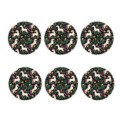 Night Floral Unicorn Pattern Print Coaster Set