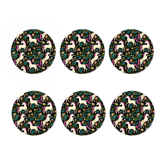 Night Floral Unicorn Pattern Print Coaster Set