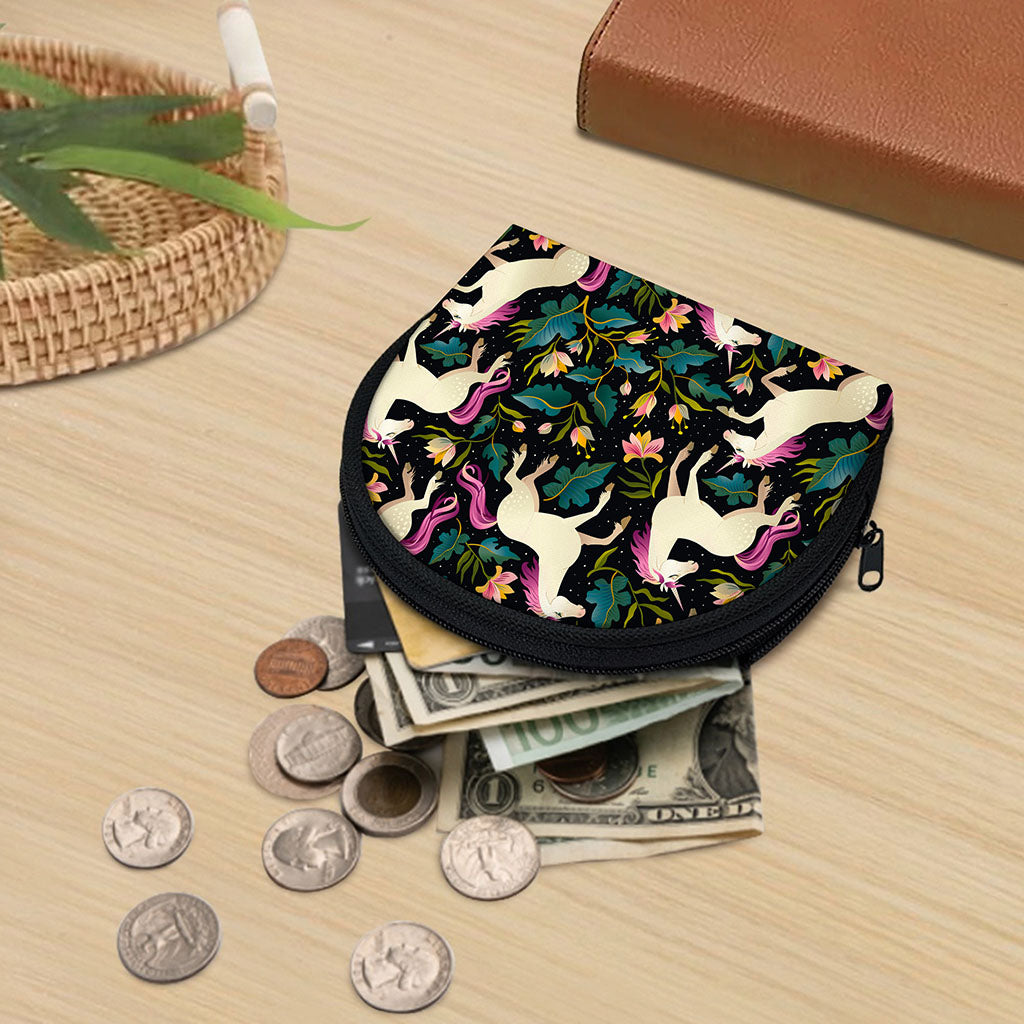 Night Floral Unicorn Pattern Print Coin Purse