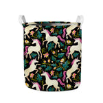 Night Floral Unicorn Pattern Print Collapsible Laundry Basket