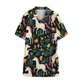 Night Floral Unicorn Pattern Print Cotton Hawaiian Shirt