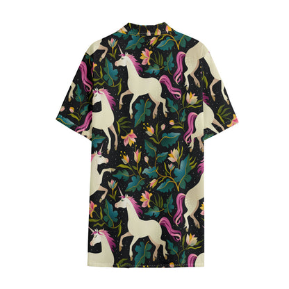 Night Floral Unicorn Pattern Print Cotton Hawaiian Shirt