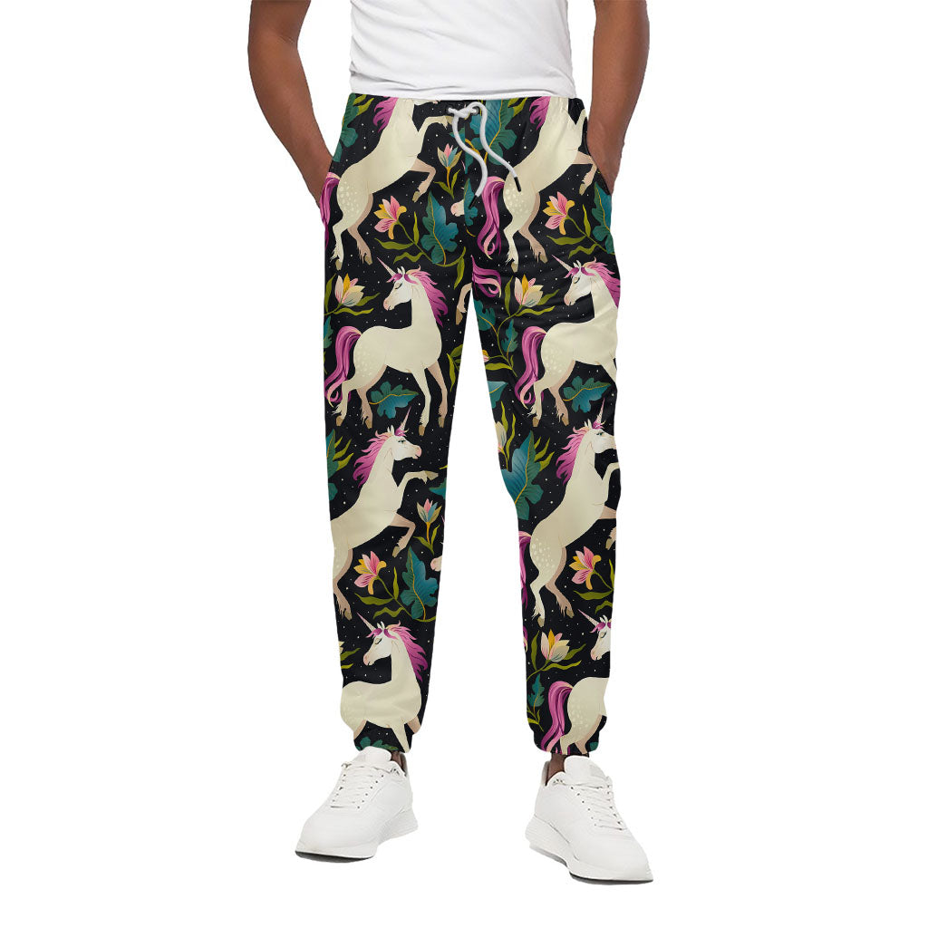 Night Floral Unicorn Pattern Print Cotton Pants
