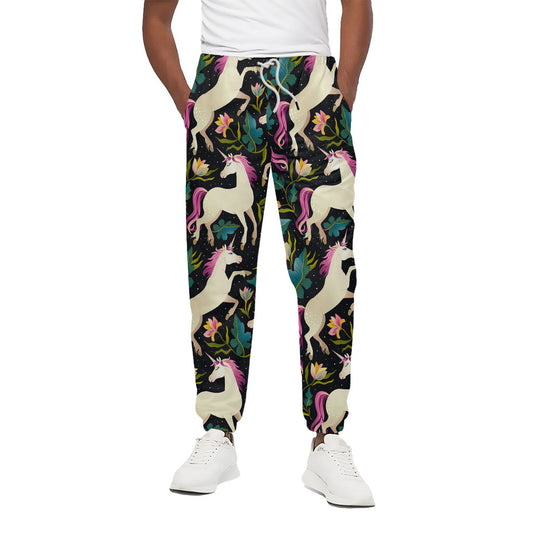 Night Floral Unicorn Pattern Print Cotton Pants