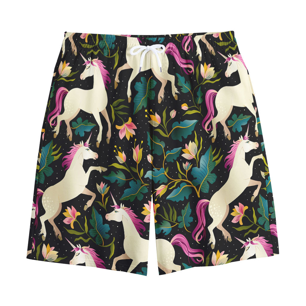 Night Floral Unicorn Pattern Print Cotton Shorts