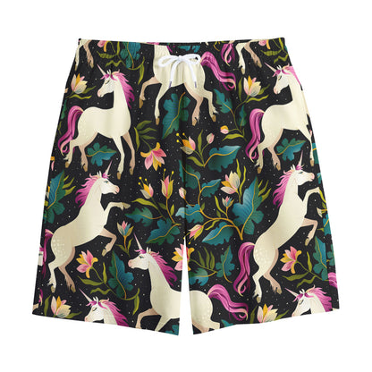 Night Floral Unicorn Pattern Print Cotton Shorts