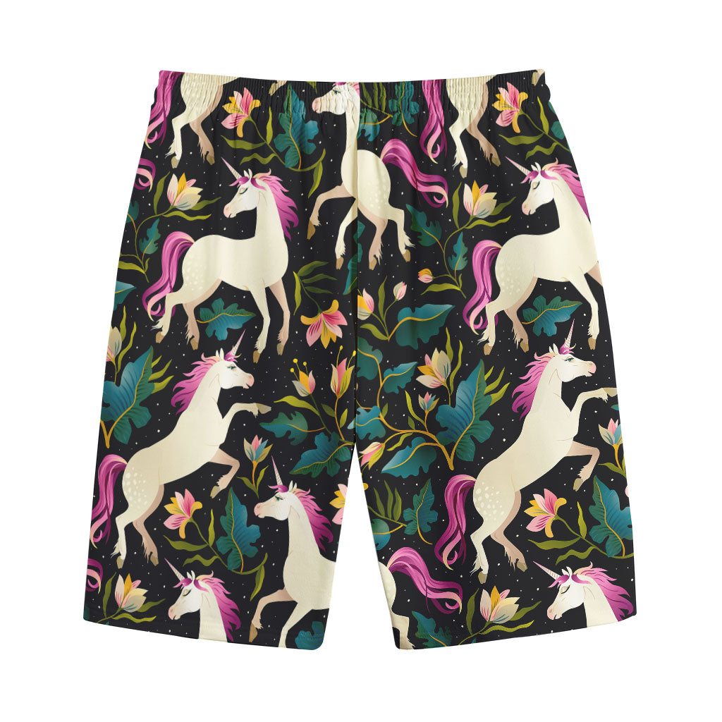 Night Floral Unicorn Pattern Print Cotton Shorts