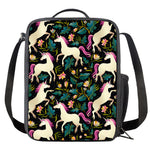 Night Floral Unicorn Pattern Print Crossbody Lunch Bag