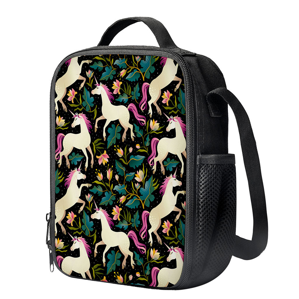 Night Floral Unicorn Pattern Print Crossbody Lunch Bag