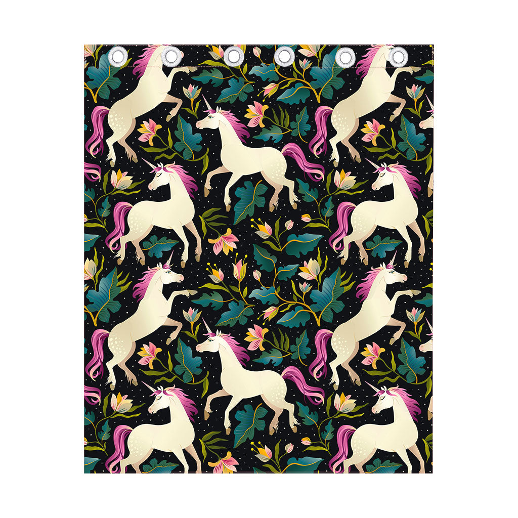 Night Floral Unicorn Pattern Print Curtain