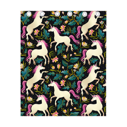Night Floral Unicorn Pattern Print Curtain