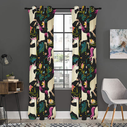 Night Floral Unicorn Pattern Print Curtain