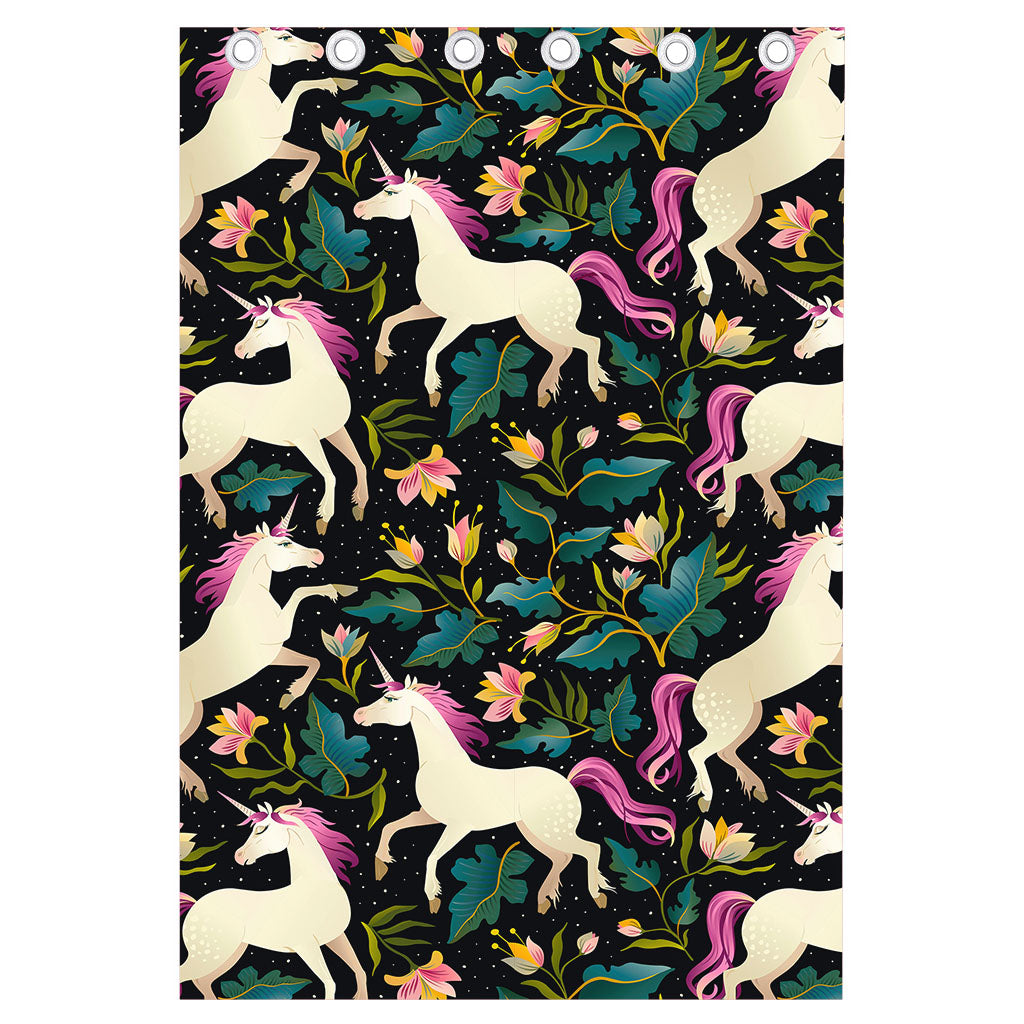 Night Floral Unicorn Pattern Print Curtain