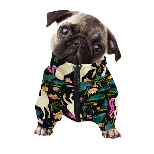 Night Floral Unicorn Pattern Print Dog Zip Up Jacket