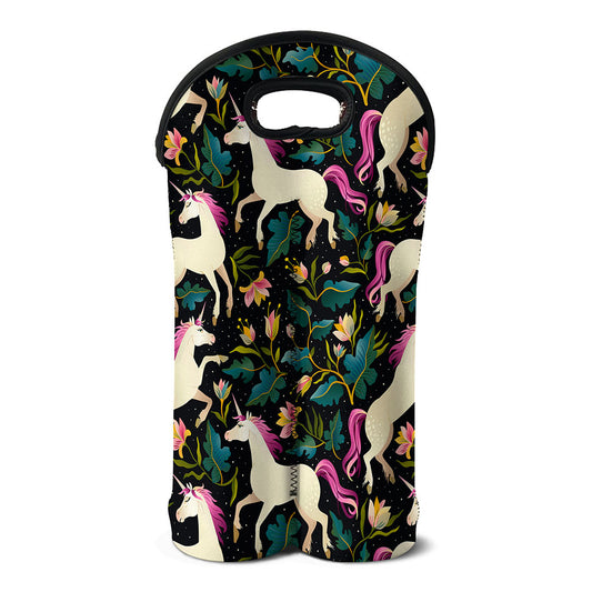 Night Floral Unicorn Pattern Print Double Neoprene Wine Tote