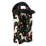 Night Floral Unicorn Pattern Print Double Neoprene Wine Tote