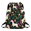 Night Floral Unicorn Pattern Print Drawstring Backpack