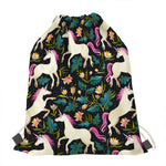 Night Floral Unicorn Pattern Print Drawstring Bag