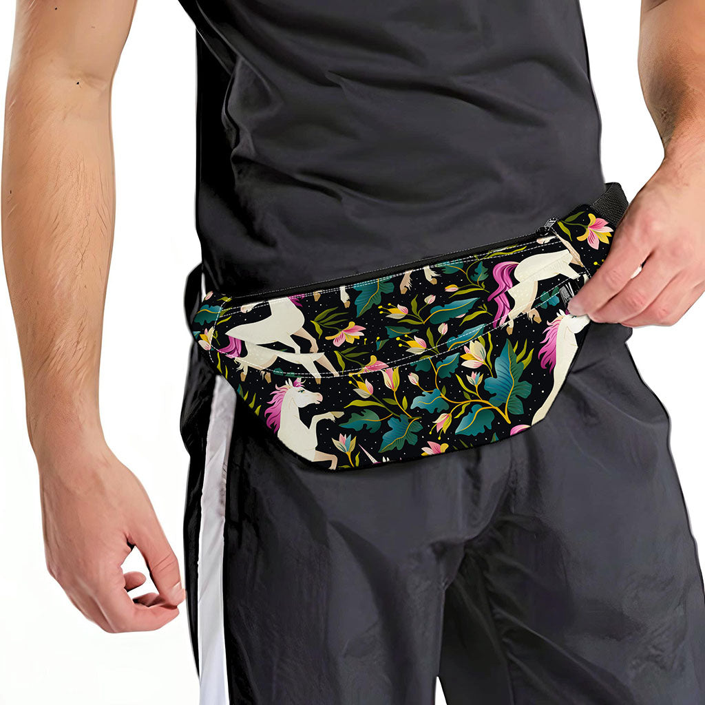 Night Floral Unicorn Pattern Print Fanny Pack