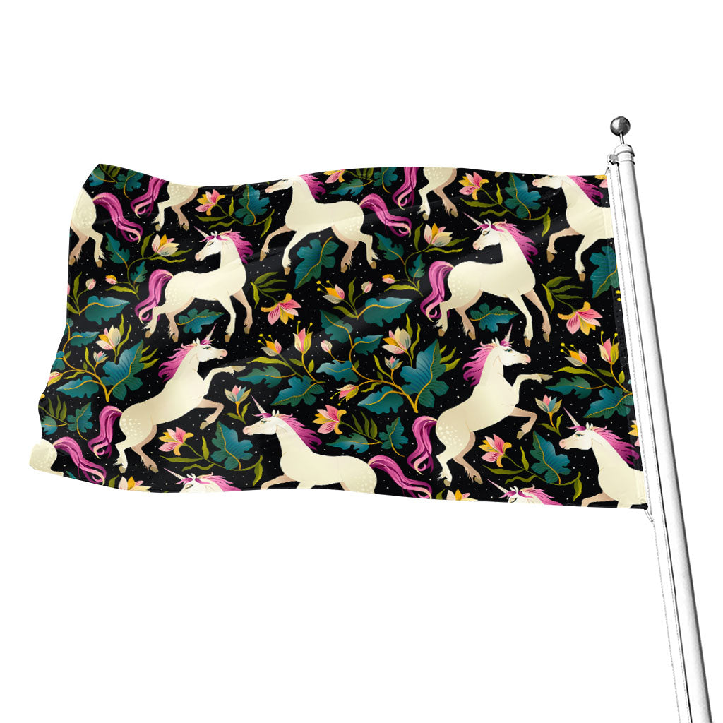 Night Floral Unicorn Pattern Print Flag