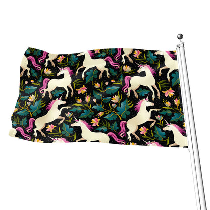 Night Floral Unicorn Pattern Print Flag