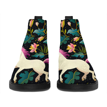 Night Floral Unicorn Pattern Print Flat Ankle Boots