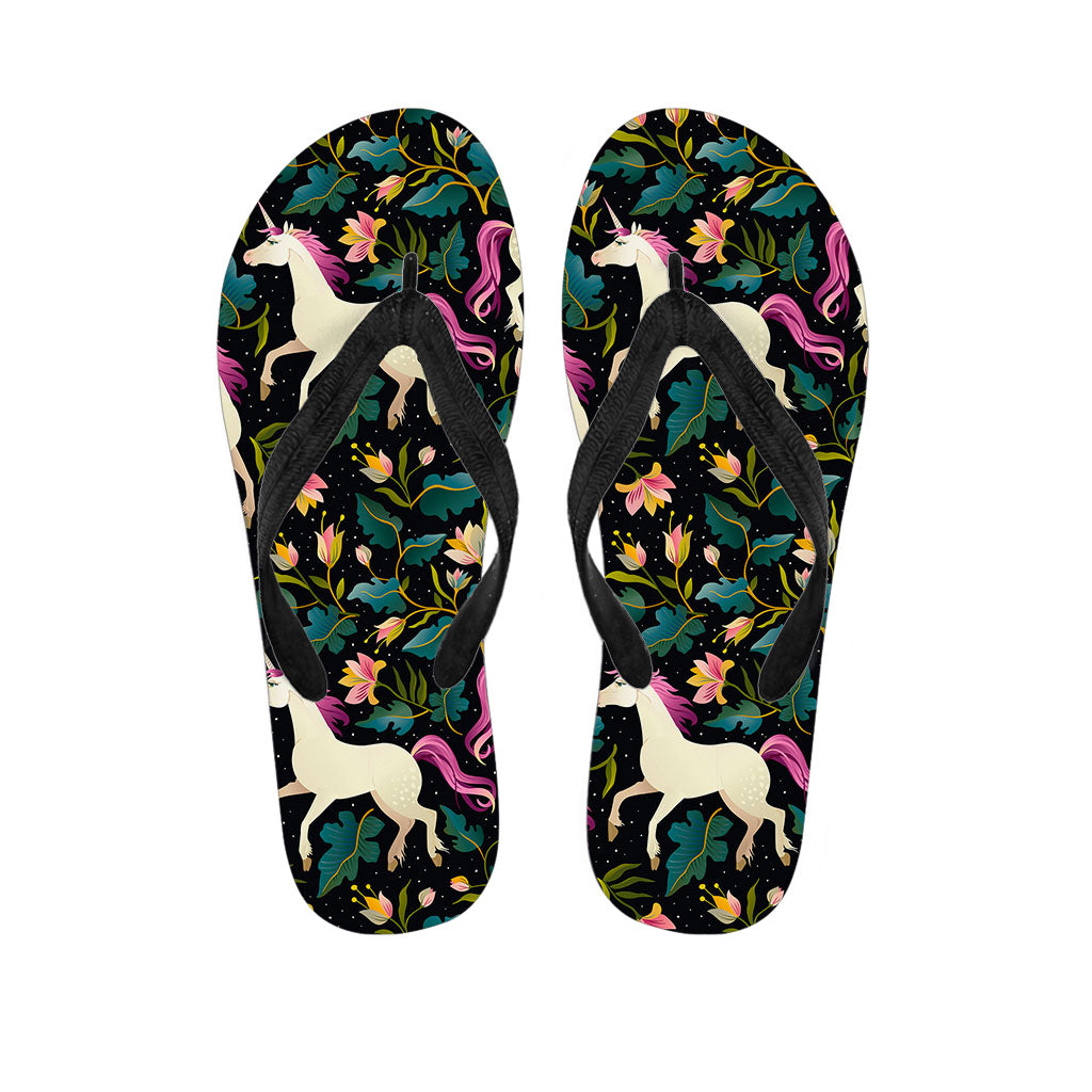 Night Floral Unicorn Pattern Print Flip Flops