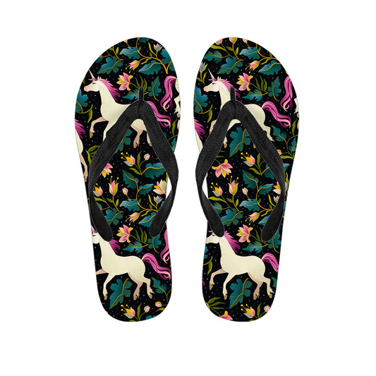 Night Floral Unicorn Pattern Print Flip Flops