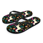 Night Floral Unicorn Pattern Print Flip Flops