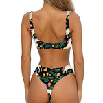 Night Floral Unicorn Pattern Print Front Bow Tie Bikini