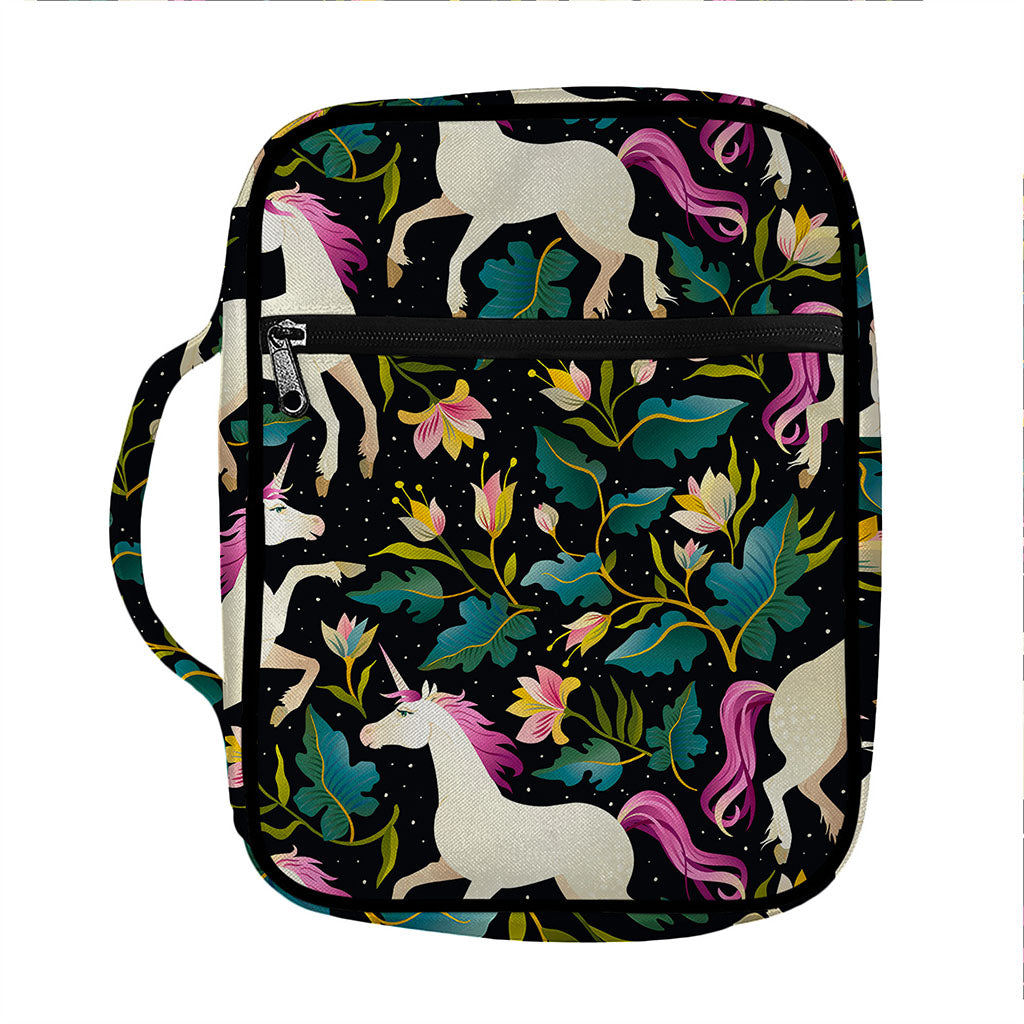 Night Floral Unicorn Pattern Print Front Pocket Bible Bag